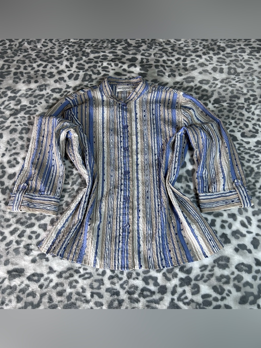 breckenridge Petite Striped Blouse in Blue & White Size PM